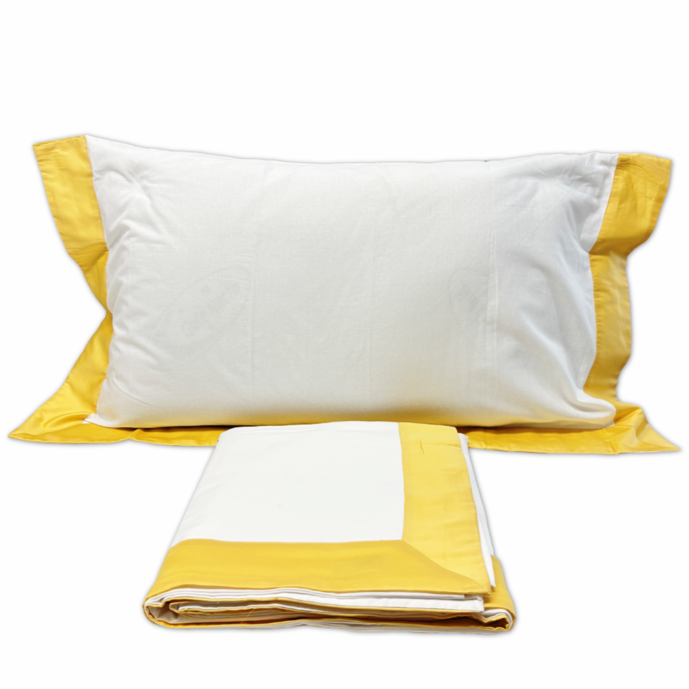 Completo Lenzuola CREOLE Cotone Balza Raso Panna/Giallo Matrimoniale Personalizzato
