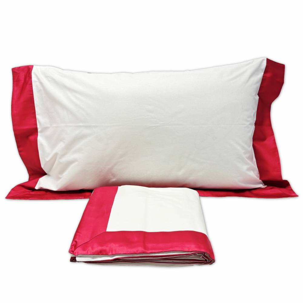 Completo Lenzuola CREOLE Cotone Balza Raso Panna/Fragola Matrimoniale Personalizzato