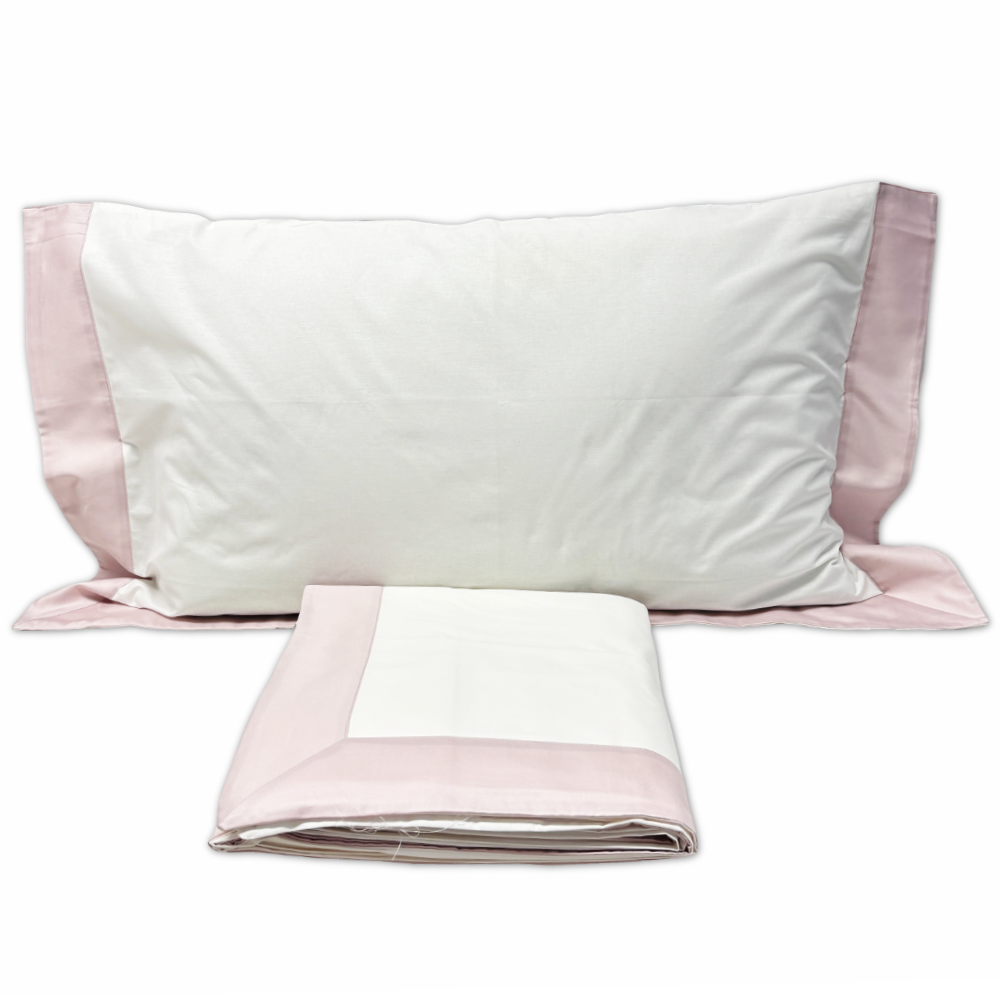 Completo Lenzuola CREOLE Cotone Balza Raso Panna/Rosa Matrimoniale Personalizzato