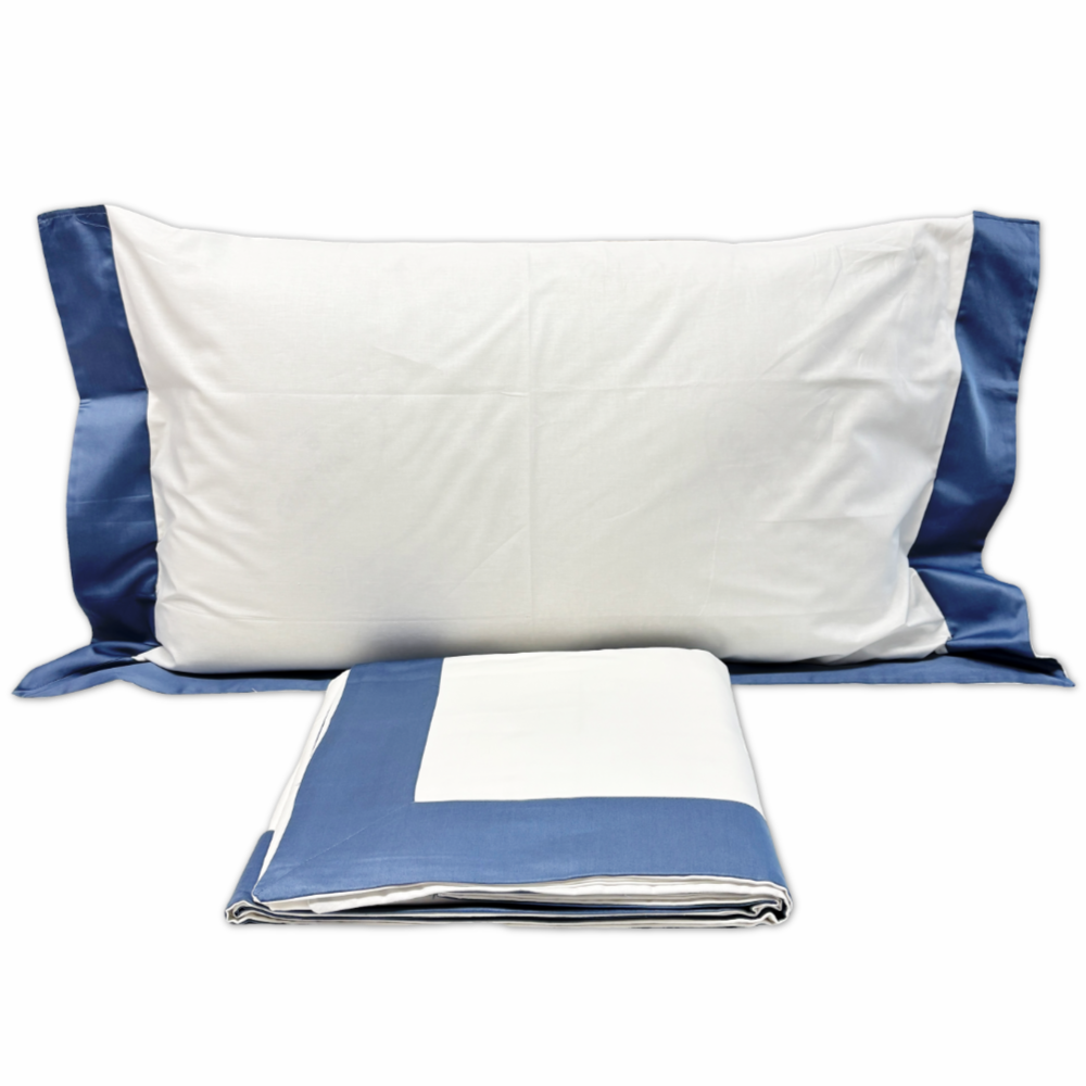 Completo Lenzuola CREOLE Cotone Balza Raso Panna/Avio Matrimoniale Personalizzato