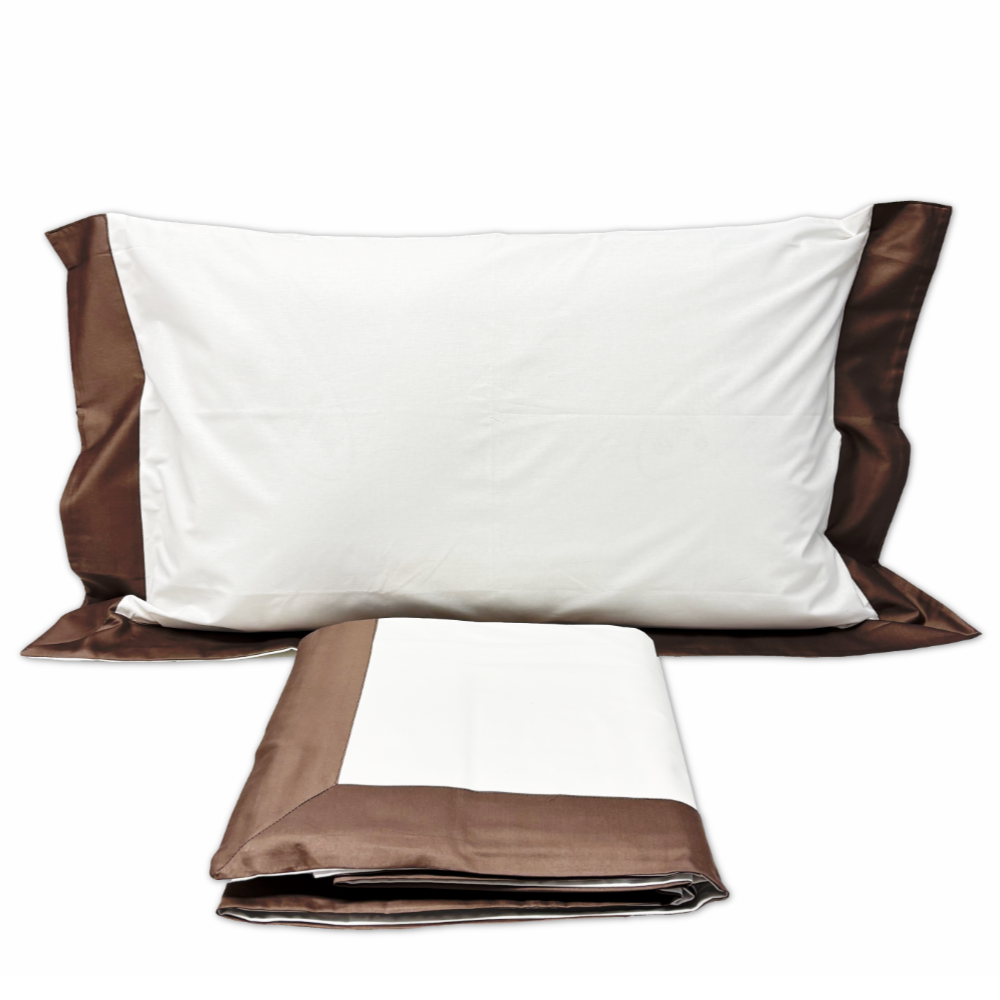 Completo Lenzuola CREOLE Cotone Balza Raso Panna/Castoro Matrimoniale Personalizzato