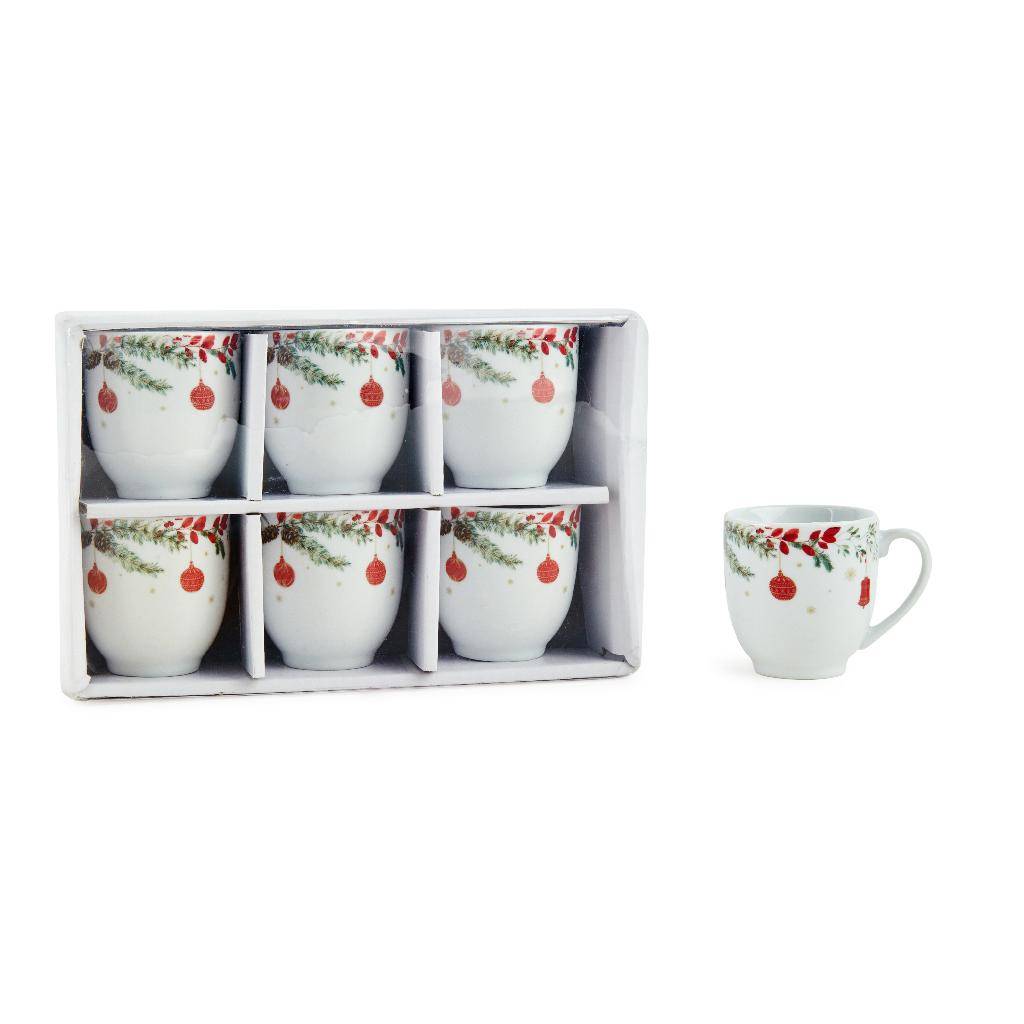 Set 6 Tazzine da caffè in Porcellana Palline Natalizie