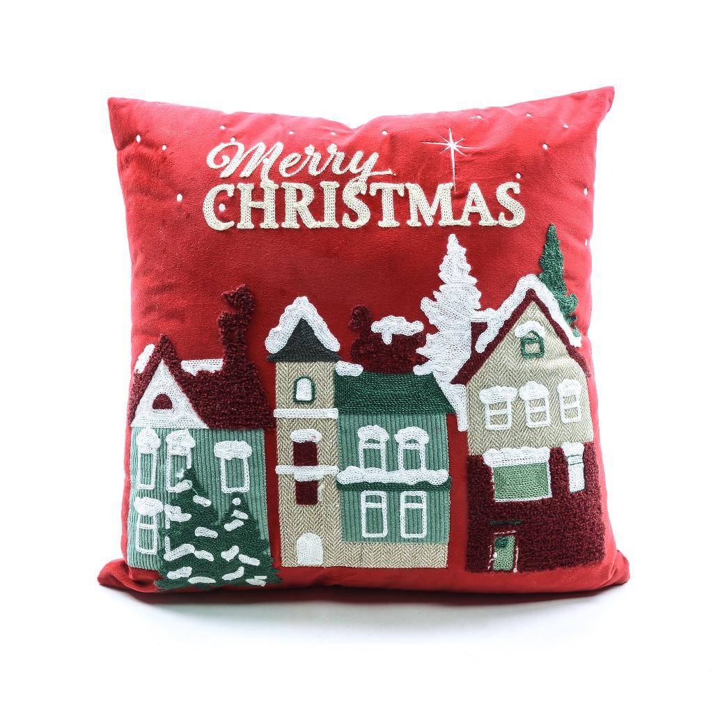 Cuscino in Velluto Rosso Casette 45 x 45 cm