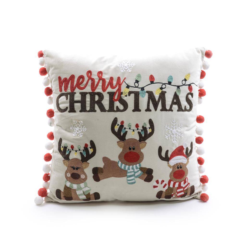 Cuscino in Velluto con pon-pon Merry Christmas 45 x 45 cm