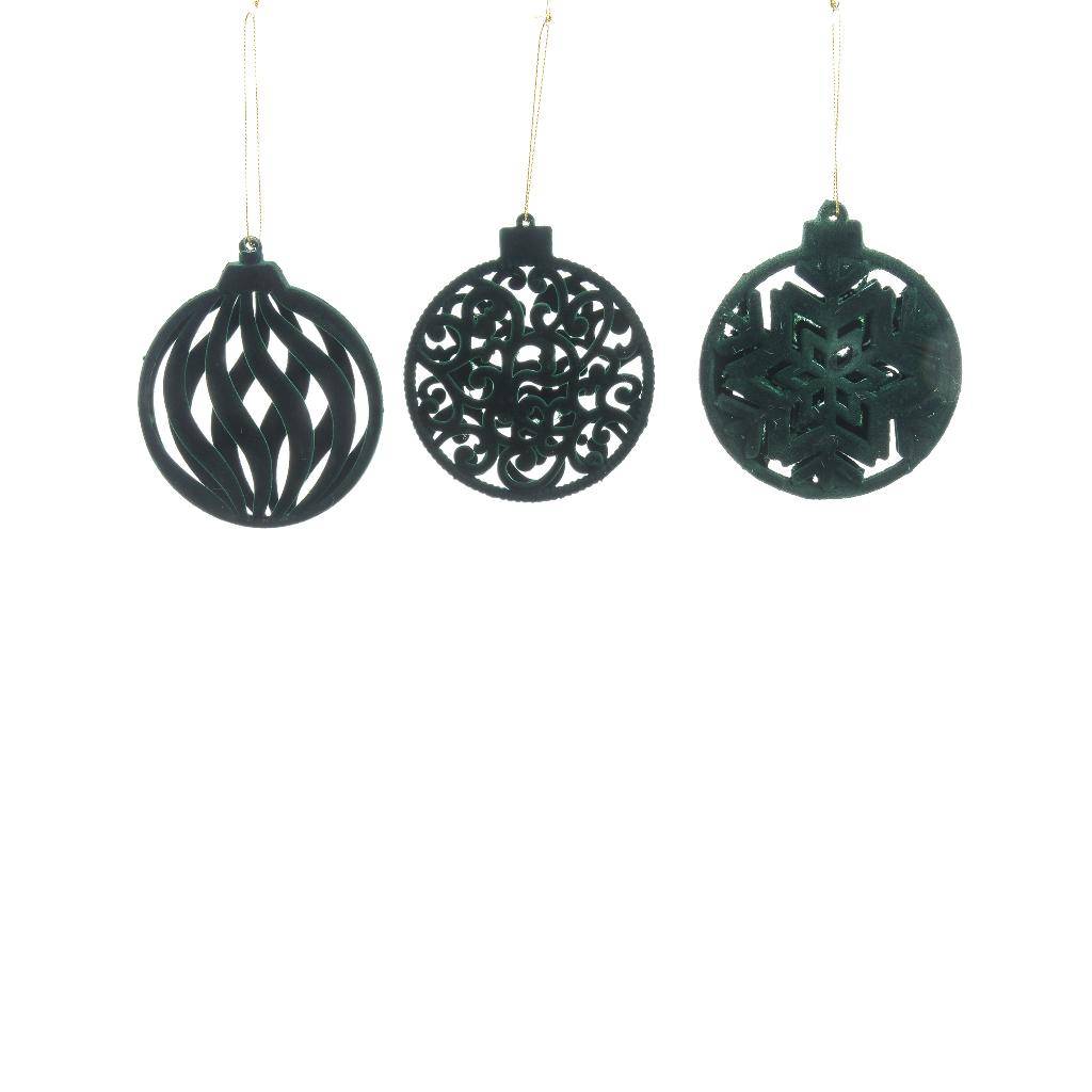 Set 3 Pendenti Natalizi Velluto floccato Verde