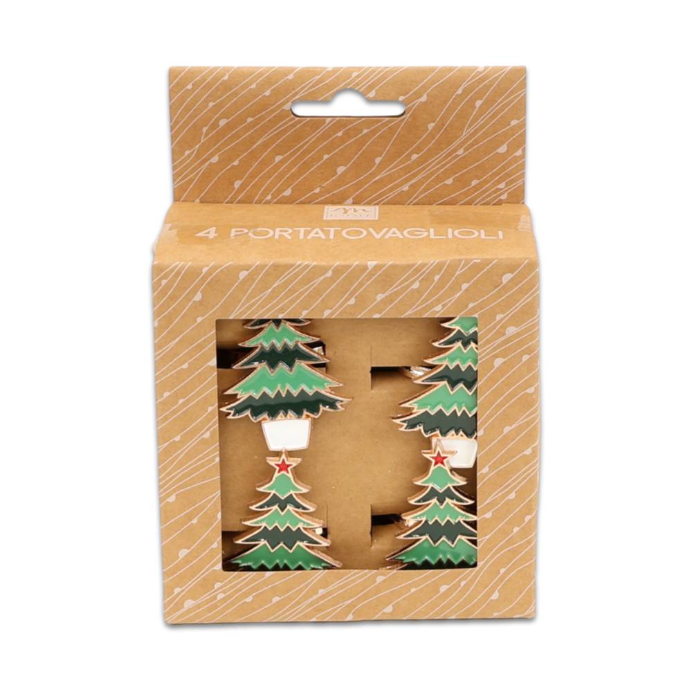 Set 4 portatovaglioli in metallo laccato Abete