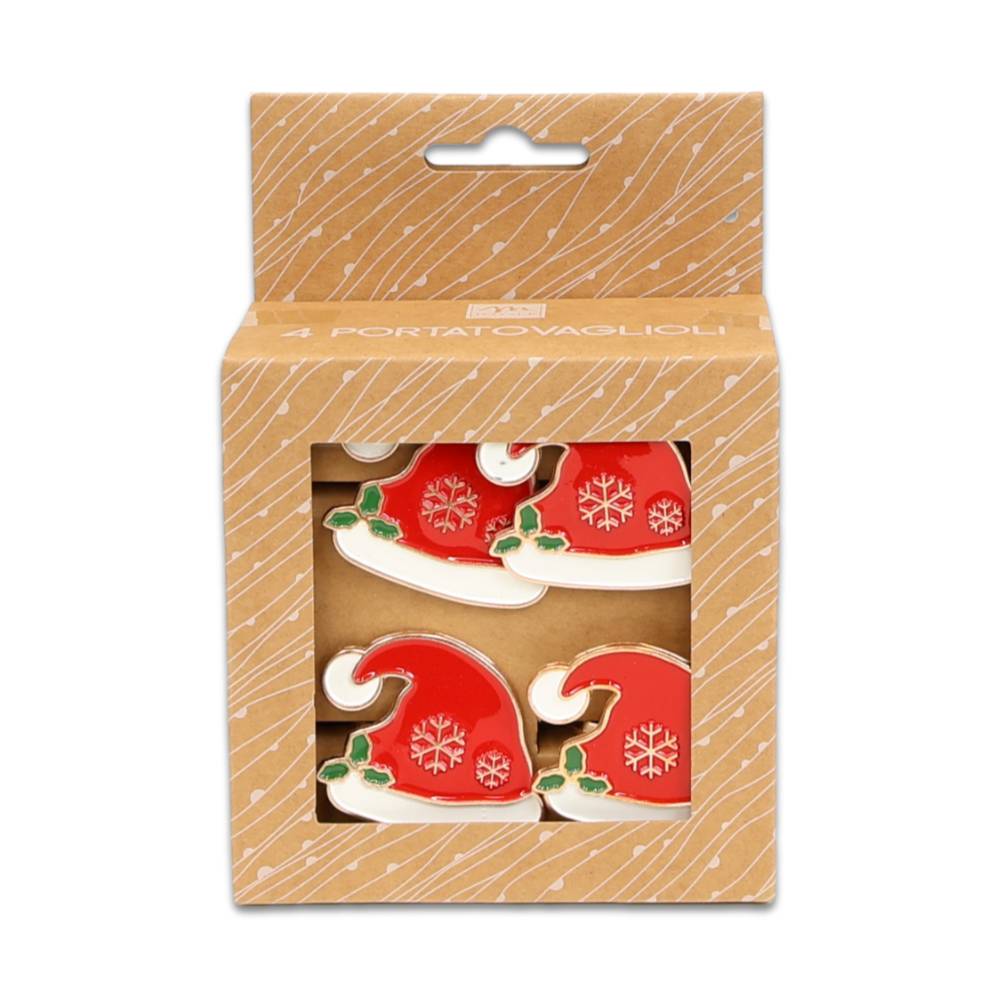 Set 4 portatovaglioli in metallo laccato Cappello di Babbo