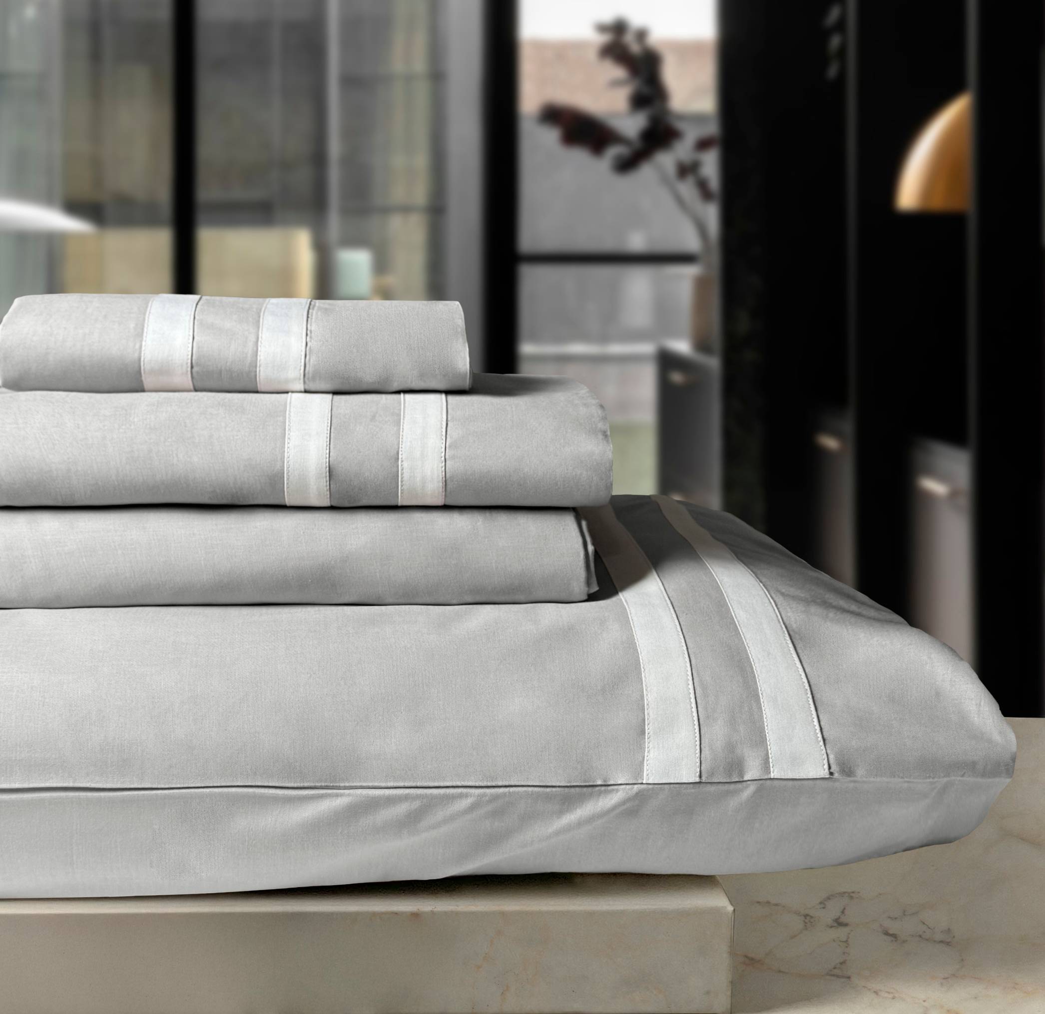 Completo Lenzuola Creole Bretagne Grigio Matrimoniale Personalizzato