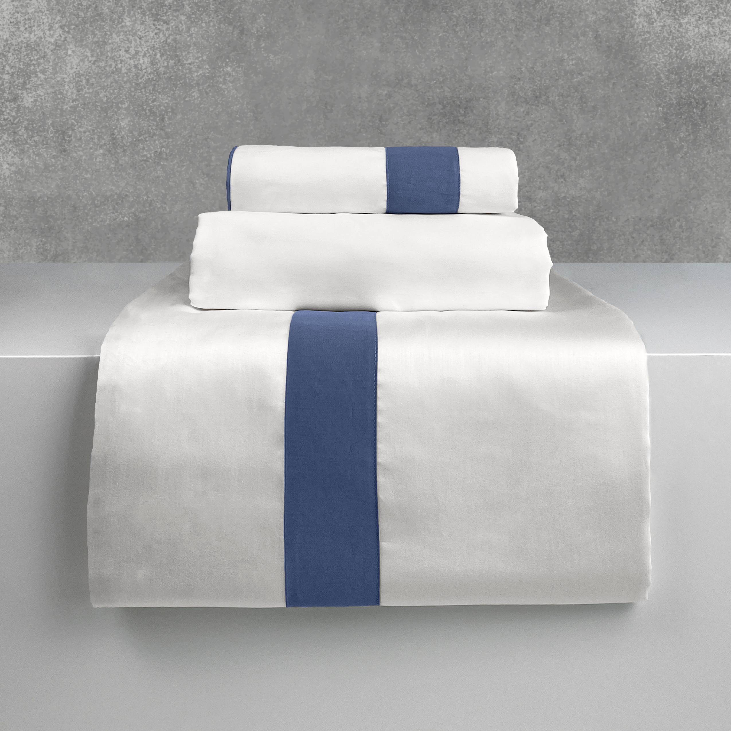 Completo Lenzuola CREOLE Washington Panna/Blu Matrimoniale Personalizzato