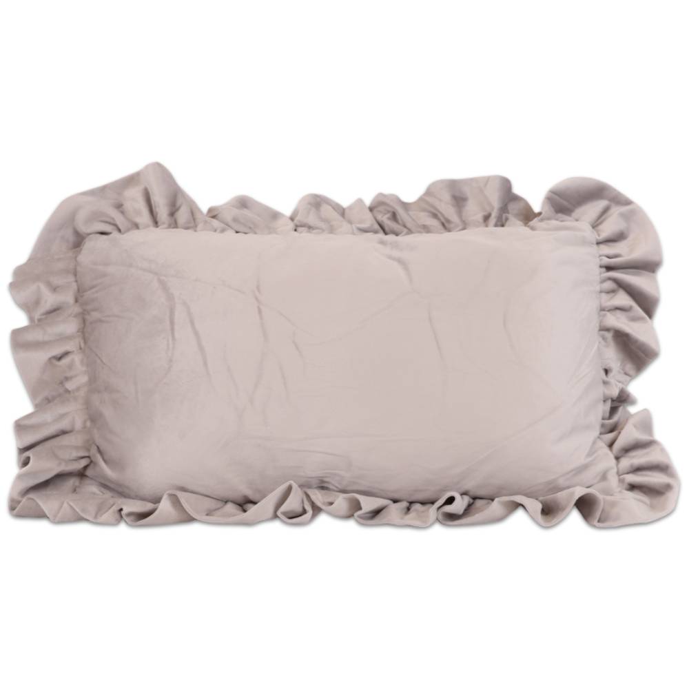 Cuscino Imbottito Volant Lina Velluto Grigio 30 x 50