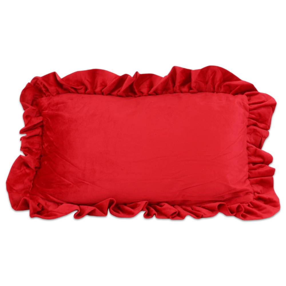 Cuscino Imbottito Volant Lina Velluto Rosso 30 x 50