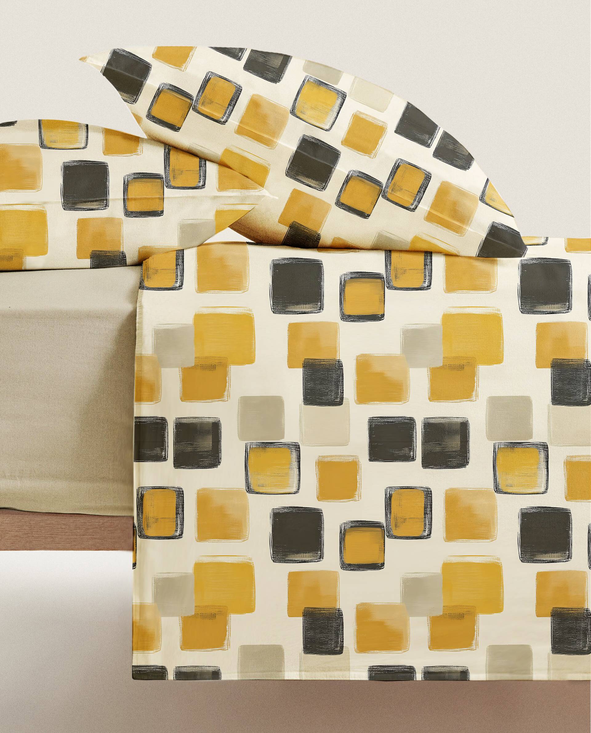 Completo Lenzuola Percallino stampato Adalin Giallo Piazza e mezzo