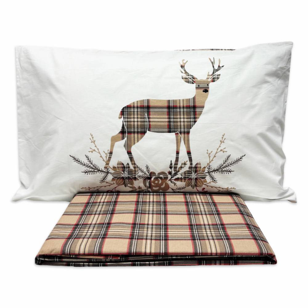Completo Lenzuola Tartan Cervo Beige Piazza e mezzo