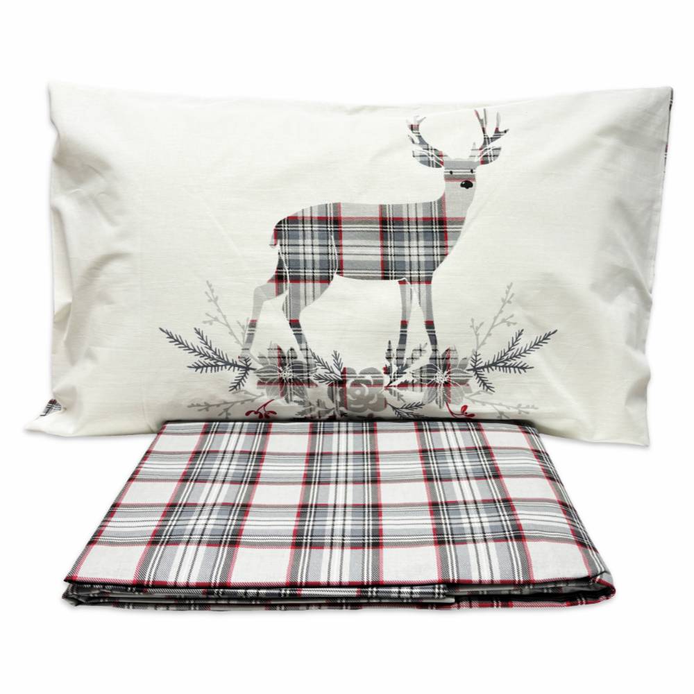 Completo Lenzuola Tartan Cervo Grigio Matrimoniale