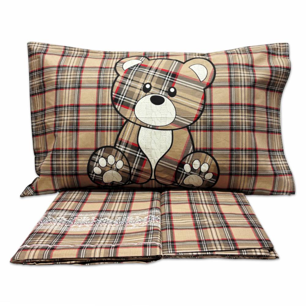 Completo Lenzuola Orsetto Kilt Tortora Matrimoniale