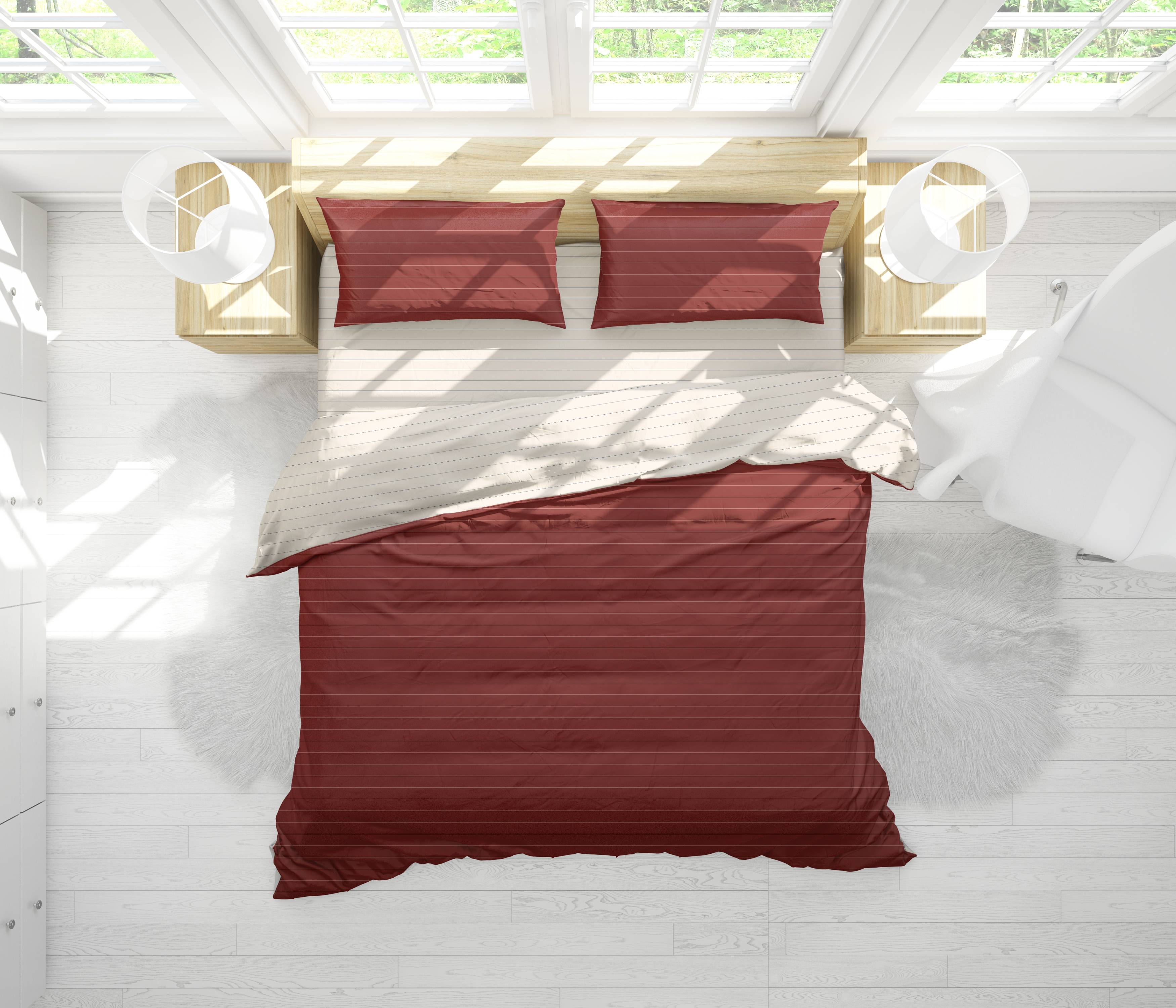 Parure copripiumino Percallino Listra Bordeaux matrimoniale