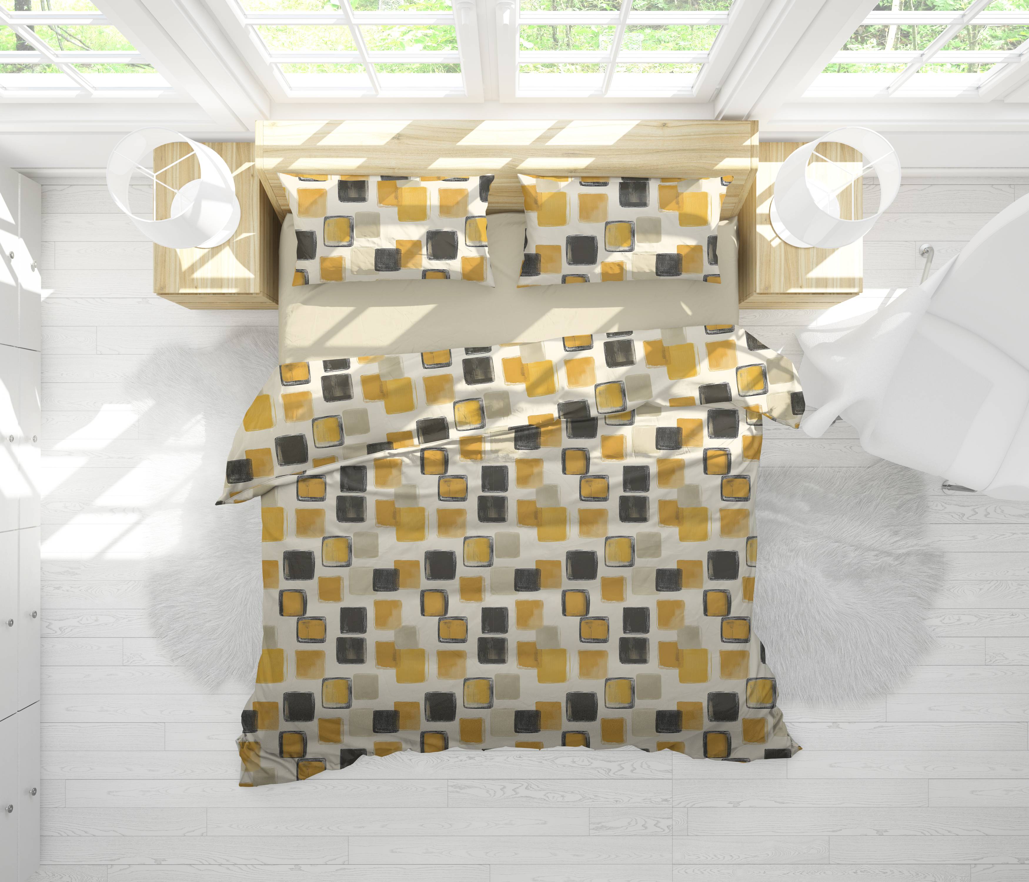 Parure copripiumino Percallino Adalin Giallo matrimoniale