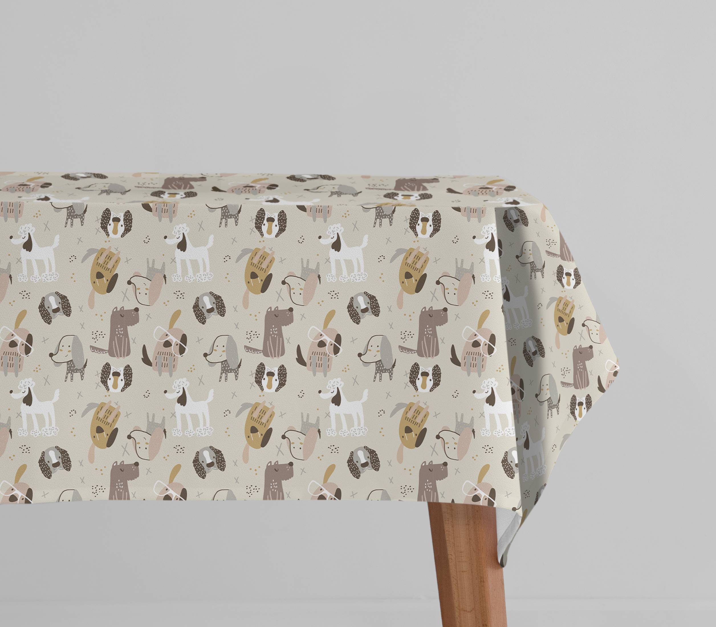 Tovaglia antimacchia Hydro Animal Cagnolini fondo Beige 140 x 140