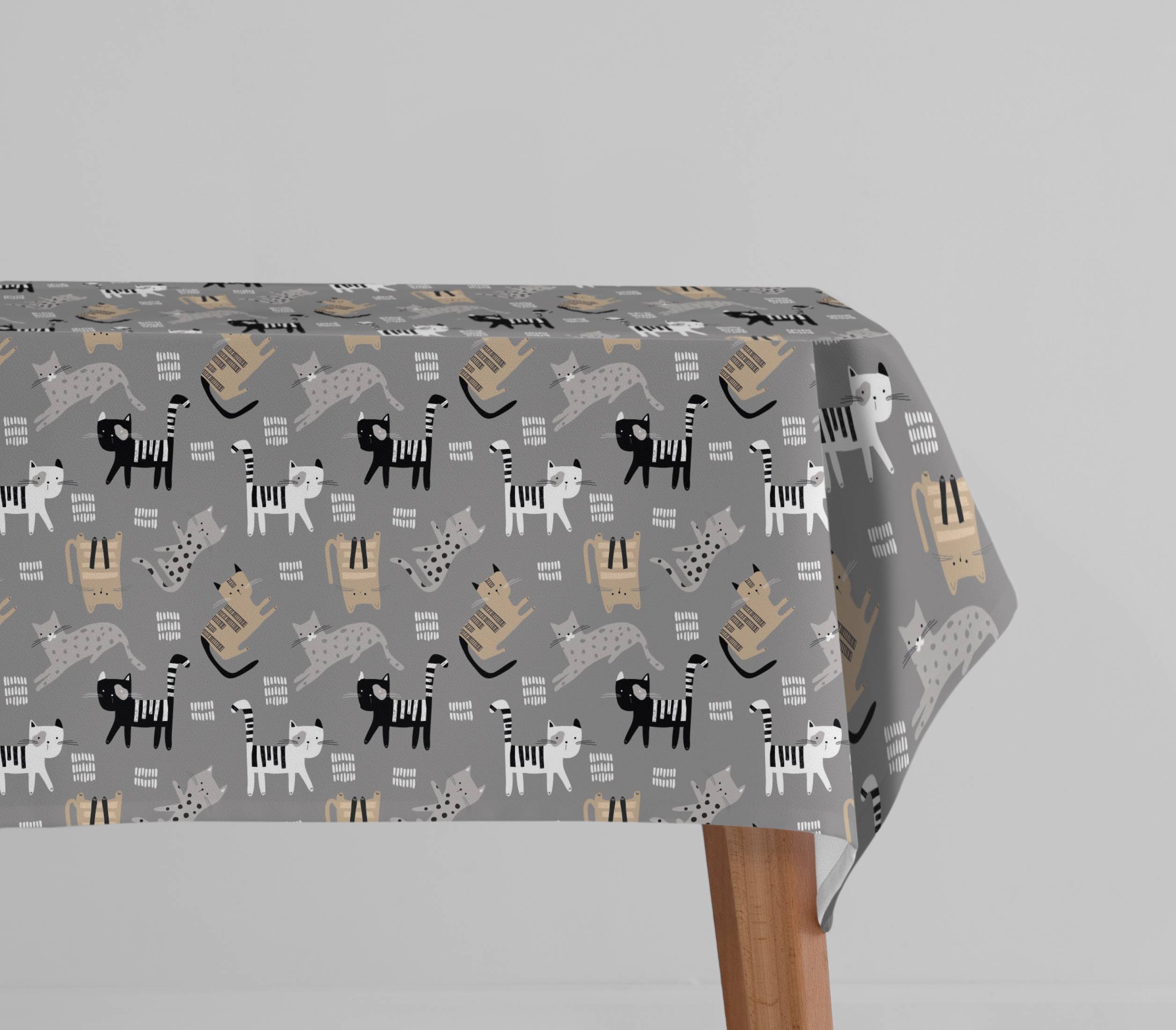 Tovaglia antimacchia Hydro Animal Gatti fondo Grigio 140 x 300
