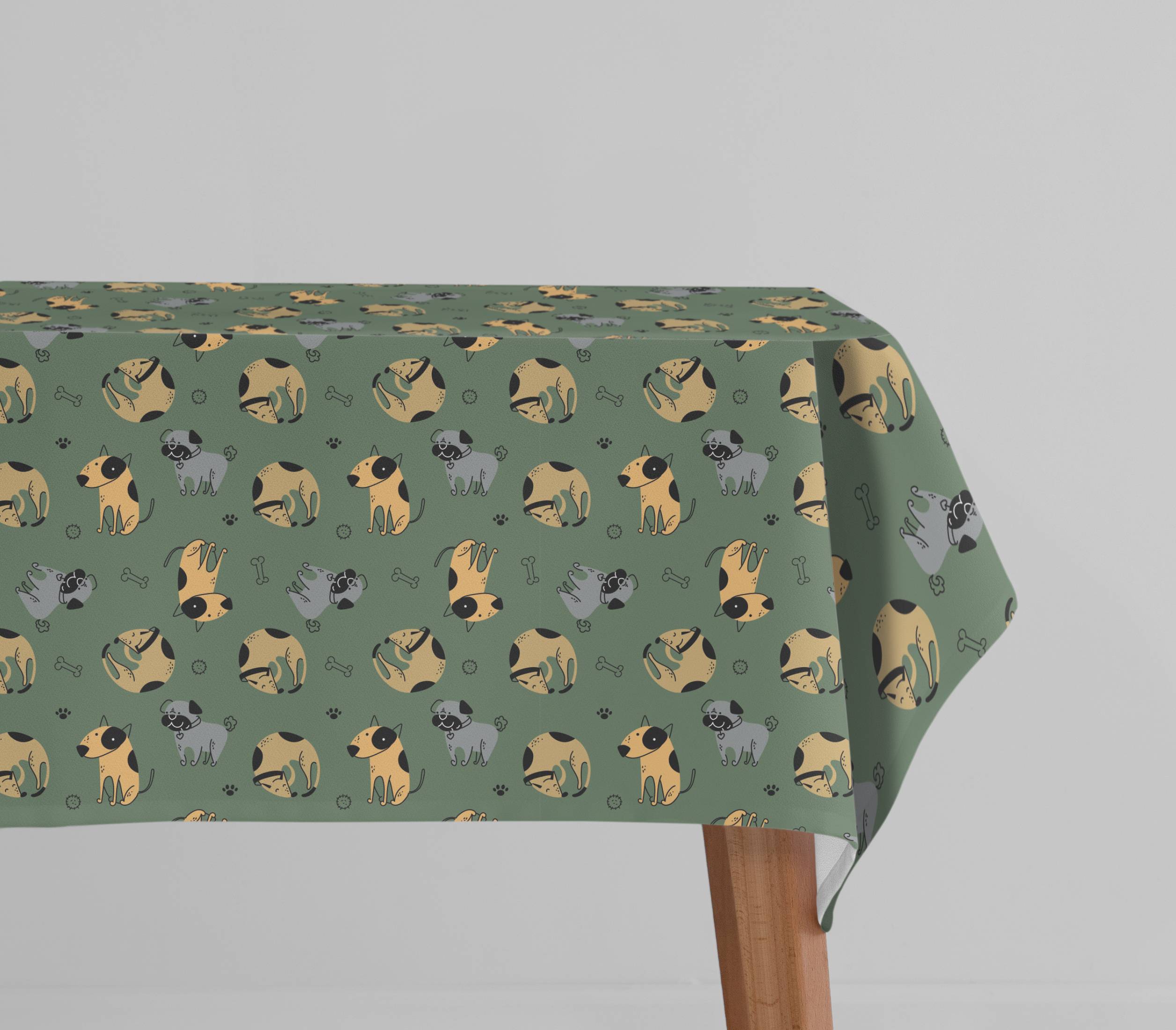 Tovaglia Antimacchia rotonda Hydro Animal Cagnolini fondo Verde 160