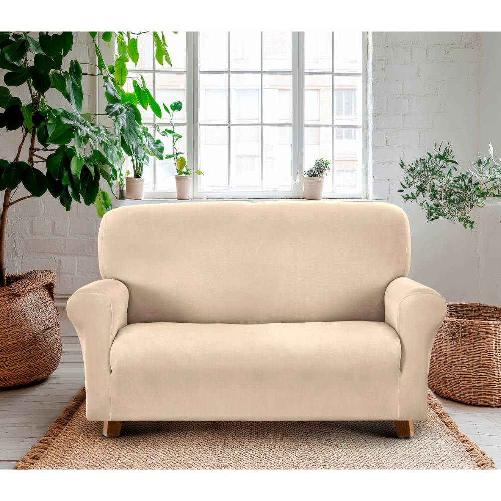 Copridivano 2 posti in tessuto bielastico Dankov Velluto Crema