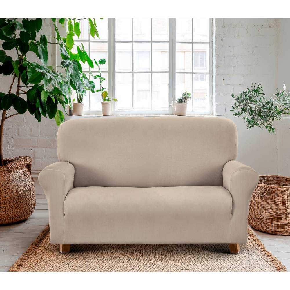 Copridivano 2 posti in tessuto bielastico Dankov Velluto Tortora 