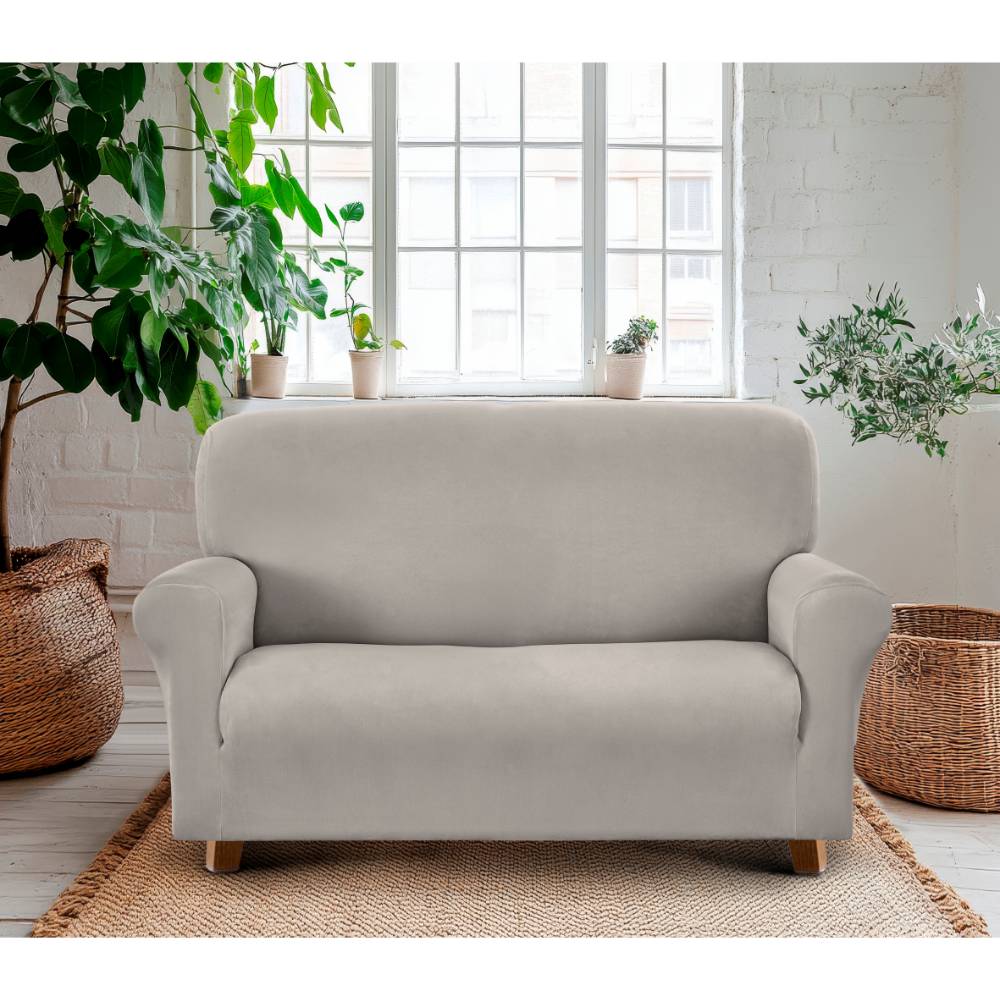 Copridivano 2 posti in tessuto bielastico Dankov Velluto Grigio