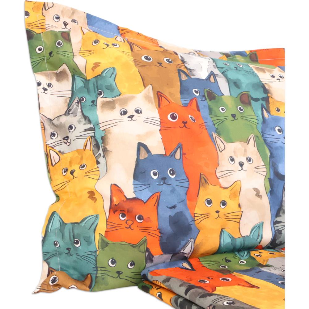 Completo Lenzuola cotone Percalle stampa digitale Gatti Family Matrimoniale