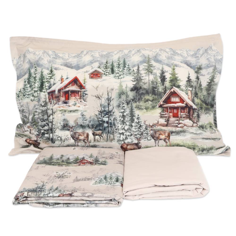 Completo Lenzuola cotone Percalle stampa digitale Baite Matrimoniale