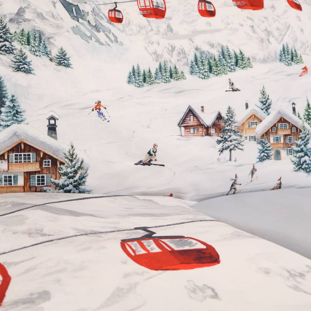 Completo Lenzuola cotone Percalle stampa digitale Sciatori Matrimoniale