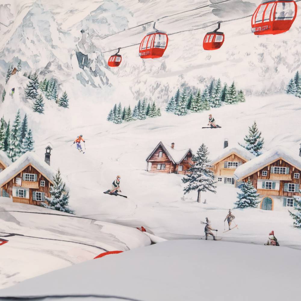 Completo Lenzuola cotone Percalle stampa digitale Sciatori Matrimoniale