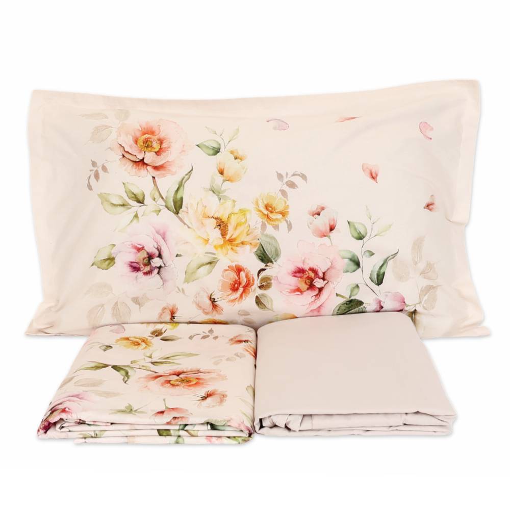 Completo Lenzuola cotone Percalle stampa digitale Petali Matrimoniale