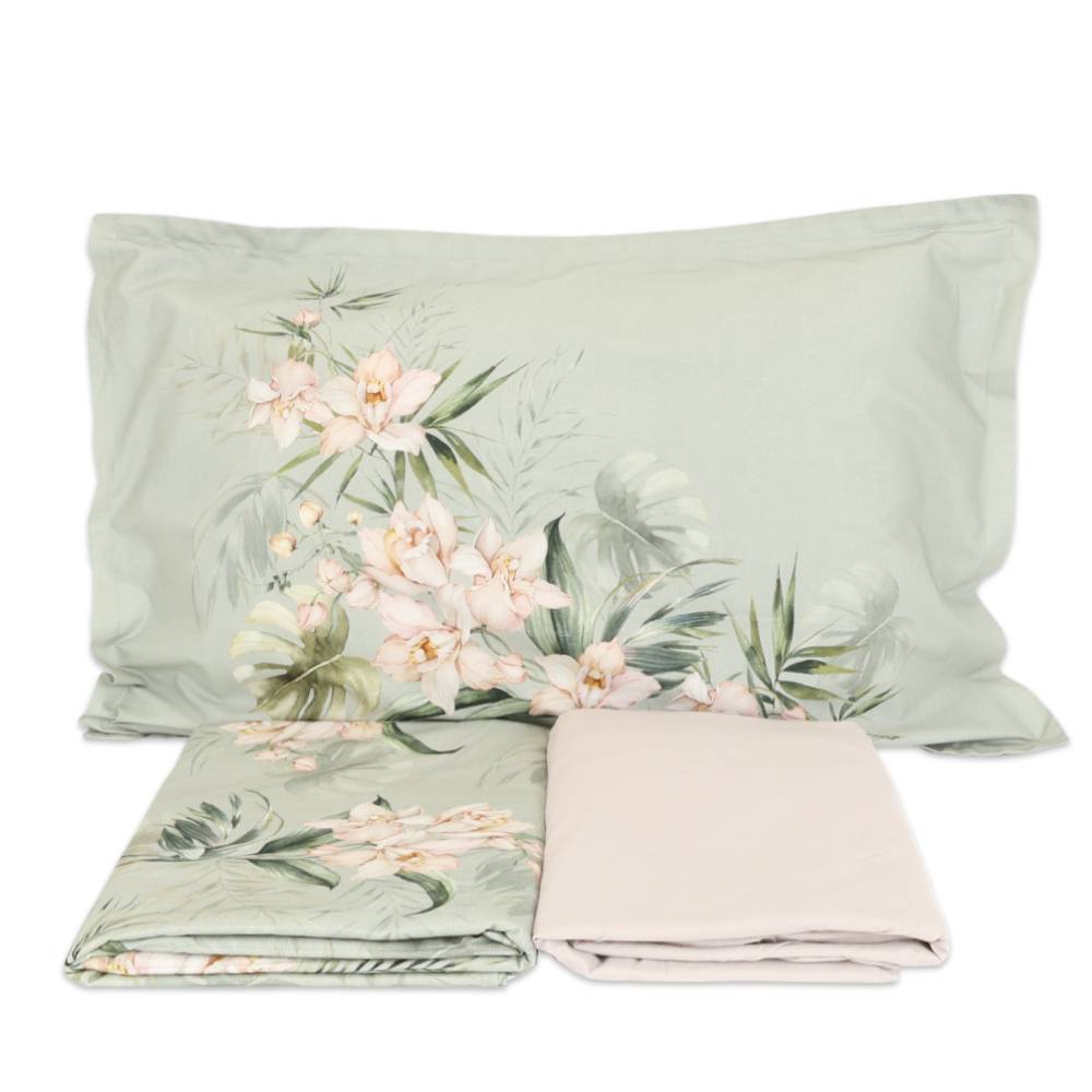 Completo Lenzuola cotone Percalle stampa digitale Bouquet Matrimoniale