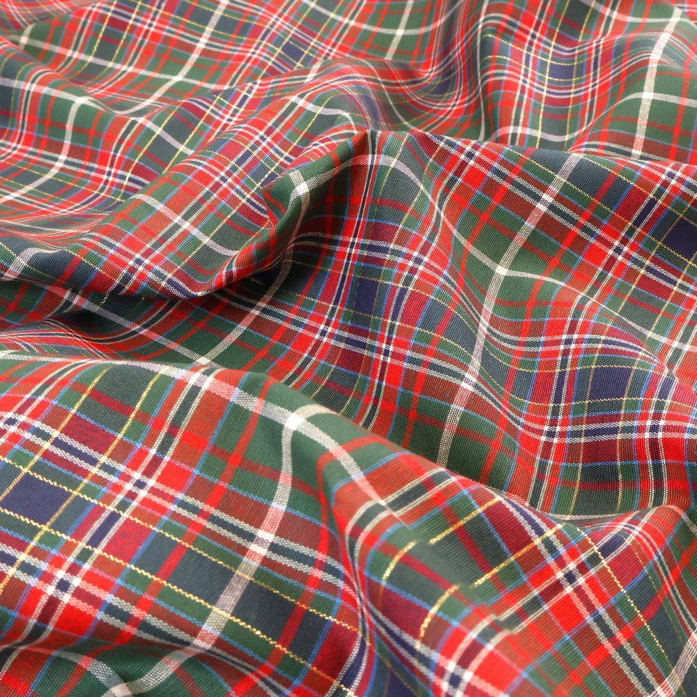 Tessuto a metro Tinto in filo Tartan Verde dettaglio Lurex H 280