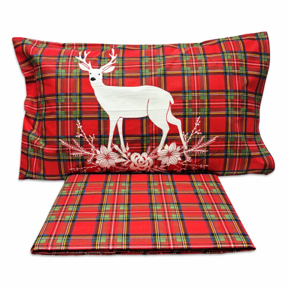 Completo Lenzuola Tartan Cervo Rosso Singolo