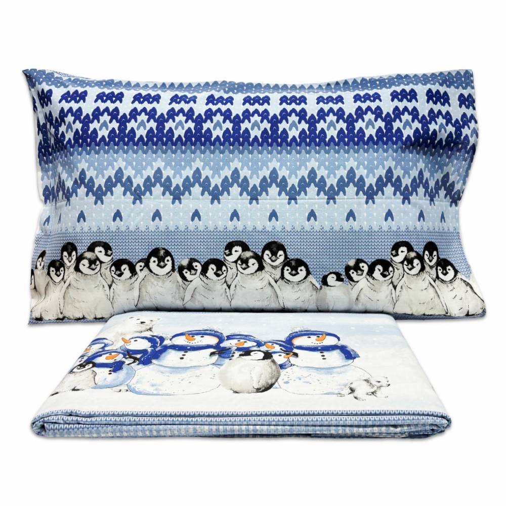 Completo Lenzuola Pinguini Azzurro Piazza e mezzo