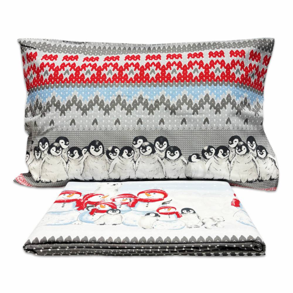 Completo Lenzuola Pinguini Rosso Piazza e mezzo