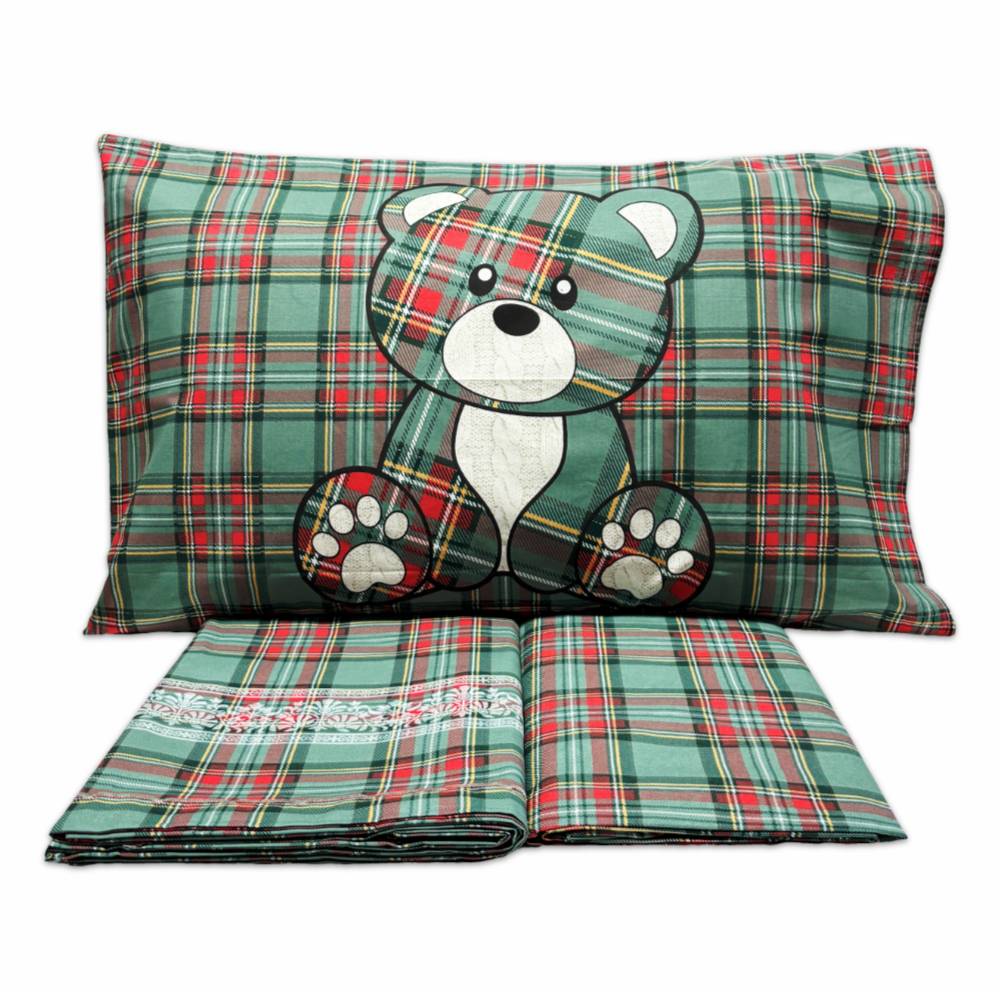 Completo Lenzuola Orsetto Kilt Verde Matrimoniale