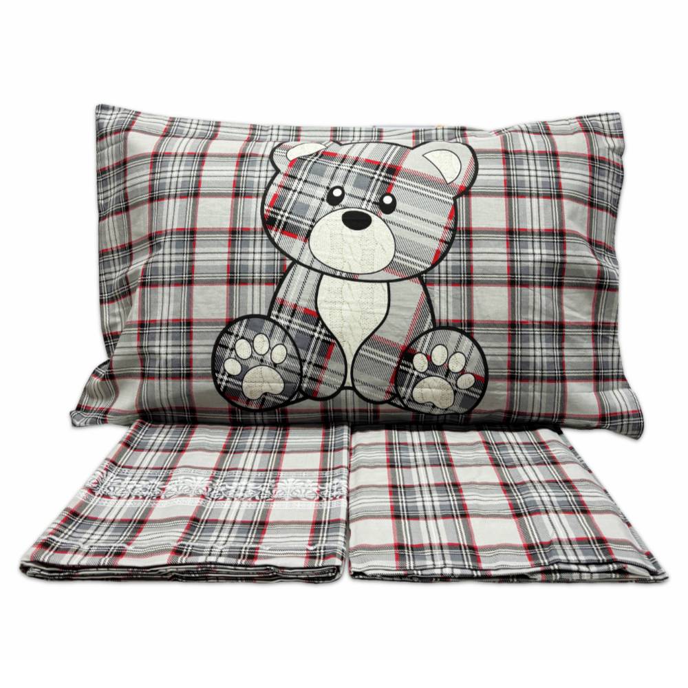 Completo Lenzuola Orsetto Kilt Grigio Matrimoniale