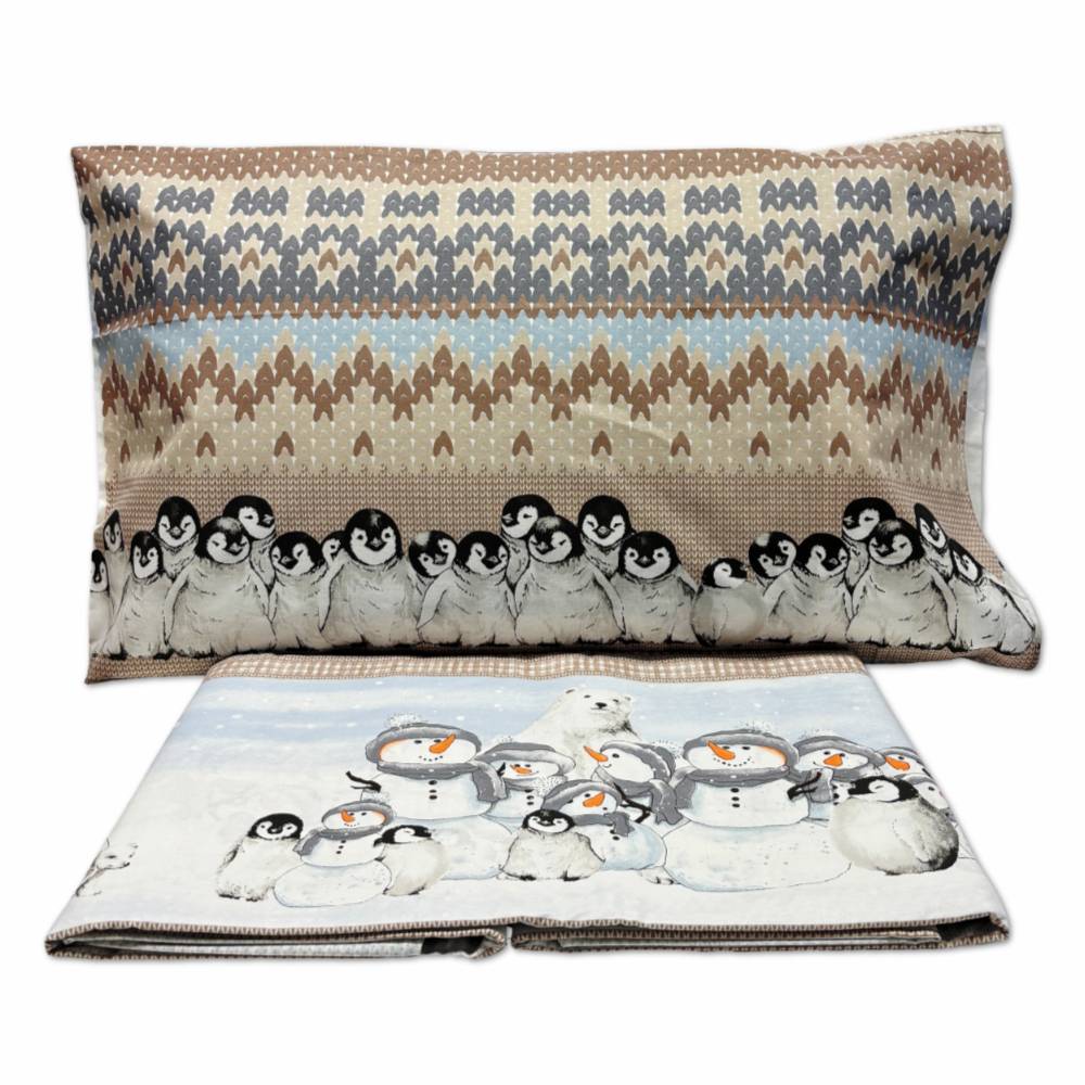 Completo Lenzuola Pinguini Beige Matrimoniale