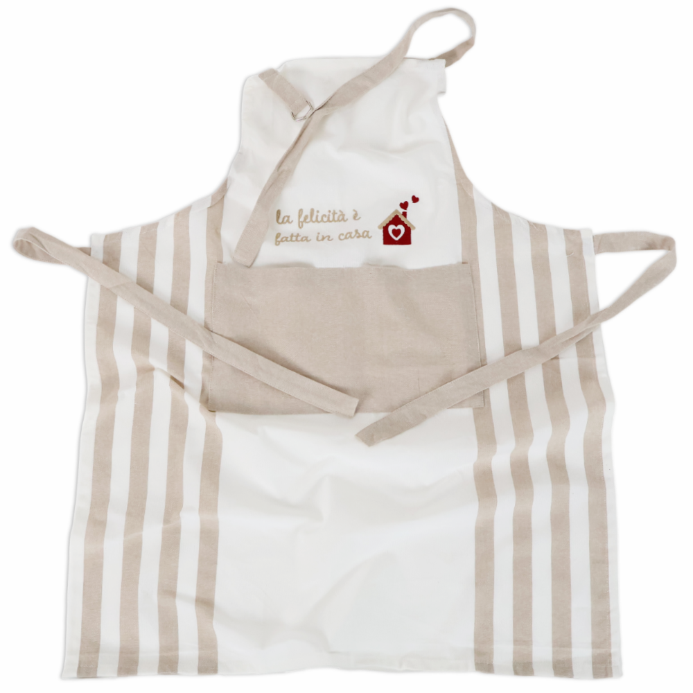 Set Grembiule + Canovaccio cotone ricamato Felicità fatta in Casa