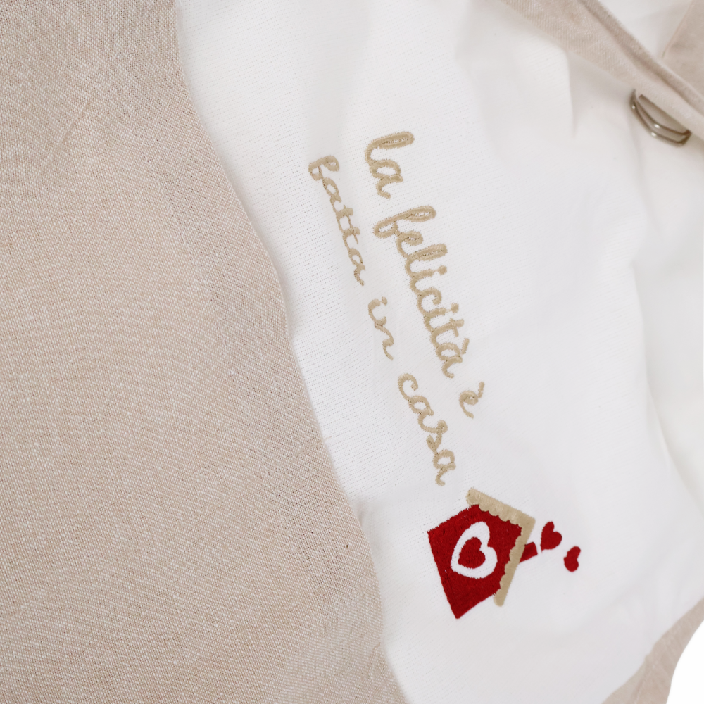 Set Grembiule + Canovaccio cotone ricamato Felicità fatta in Casa