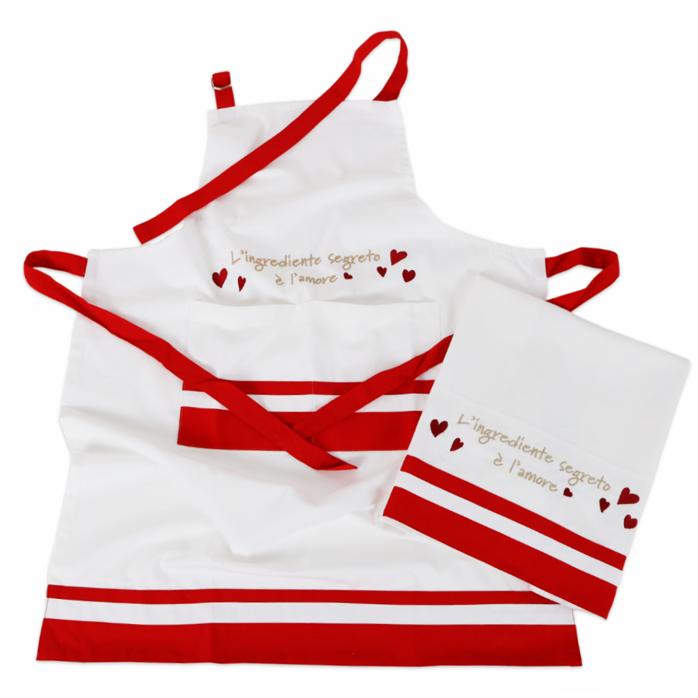 Set Grembiule + Canovaccio cotone ricamato Ingrediente Segreto Amore