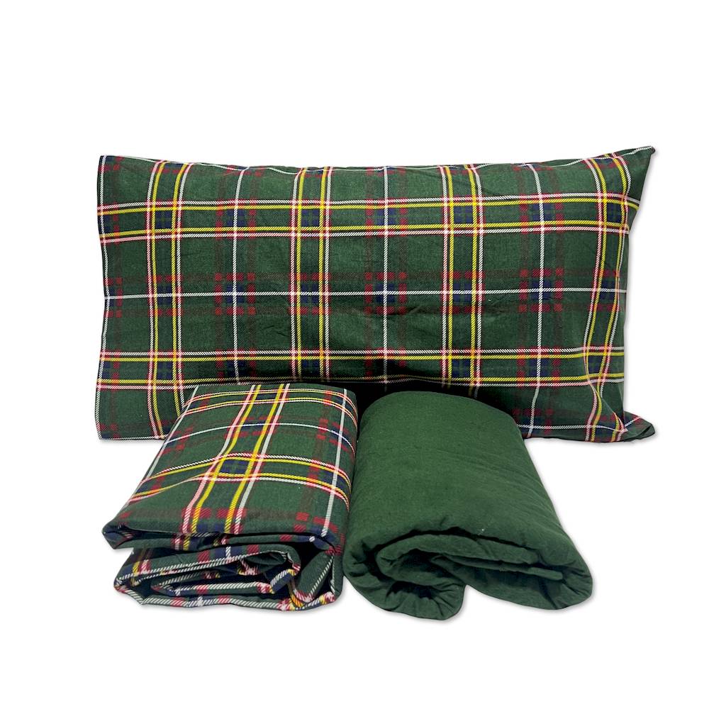 Lenzuola Flanella Tartan verde Piazza e mezzo
