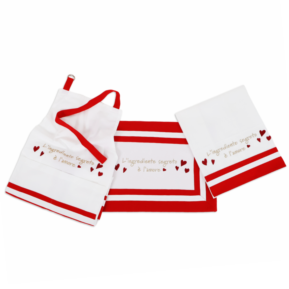 Set Cucina ricamato Ingrediente Segreto Amore