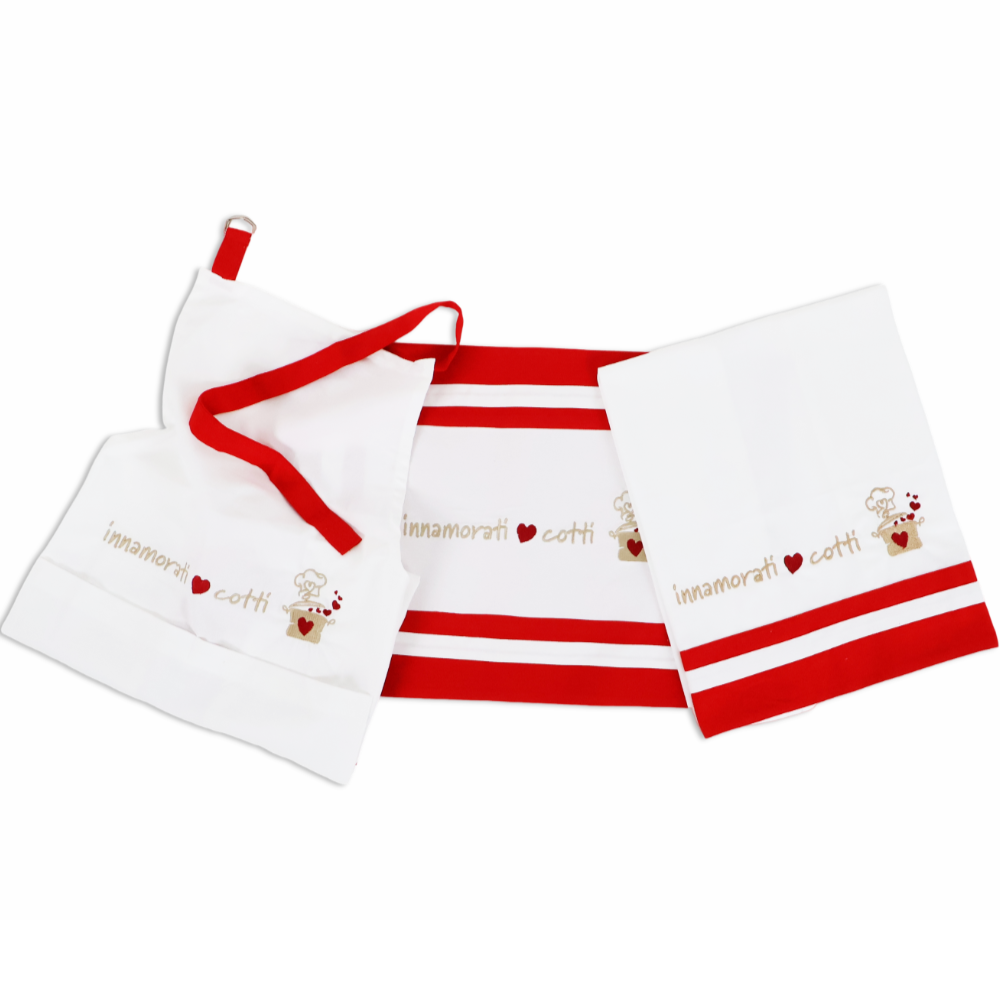Set Cucina ricamato Innamorati Cotti