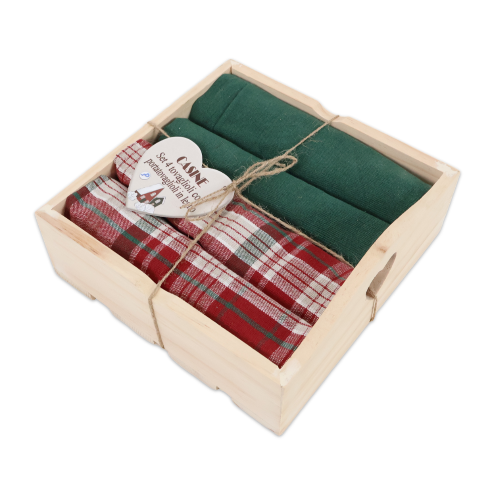 Set 4 Tovaglioli + Scatola in Legno Casine