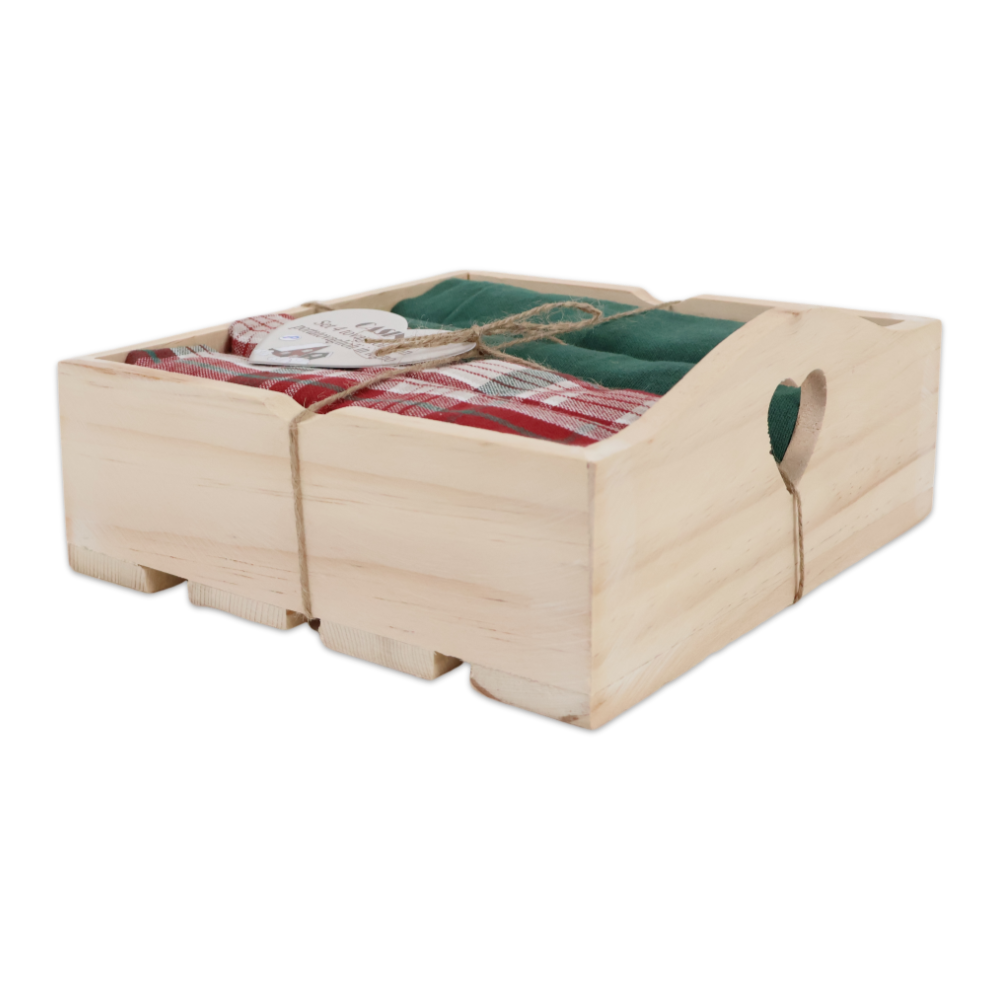 Set 4 Tovaglioli + Scatola in Legno Casine