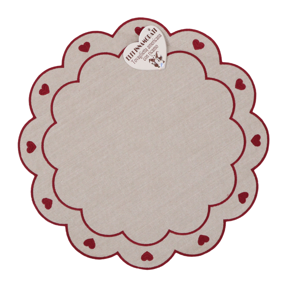 Tovaglietta Americana sagomata Cuori Bordeaux Elfi Innamorati