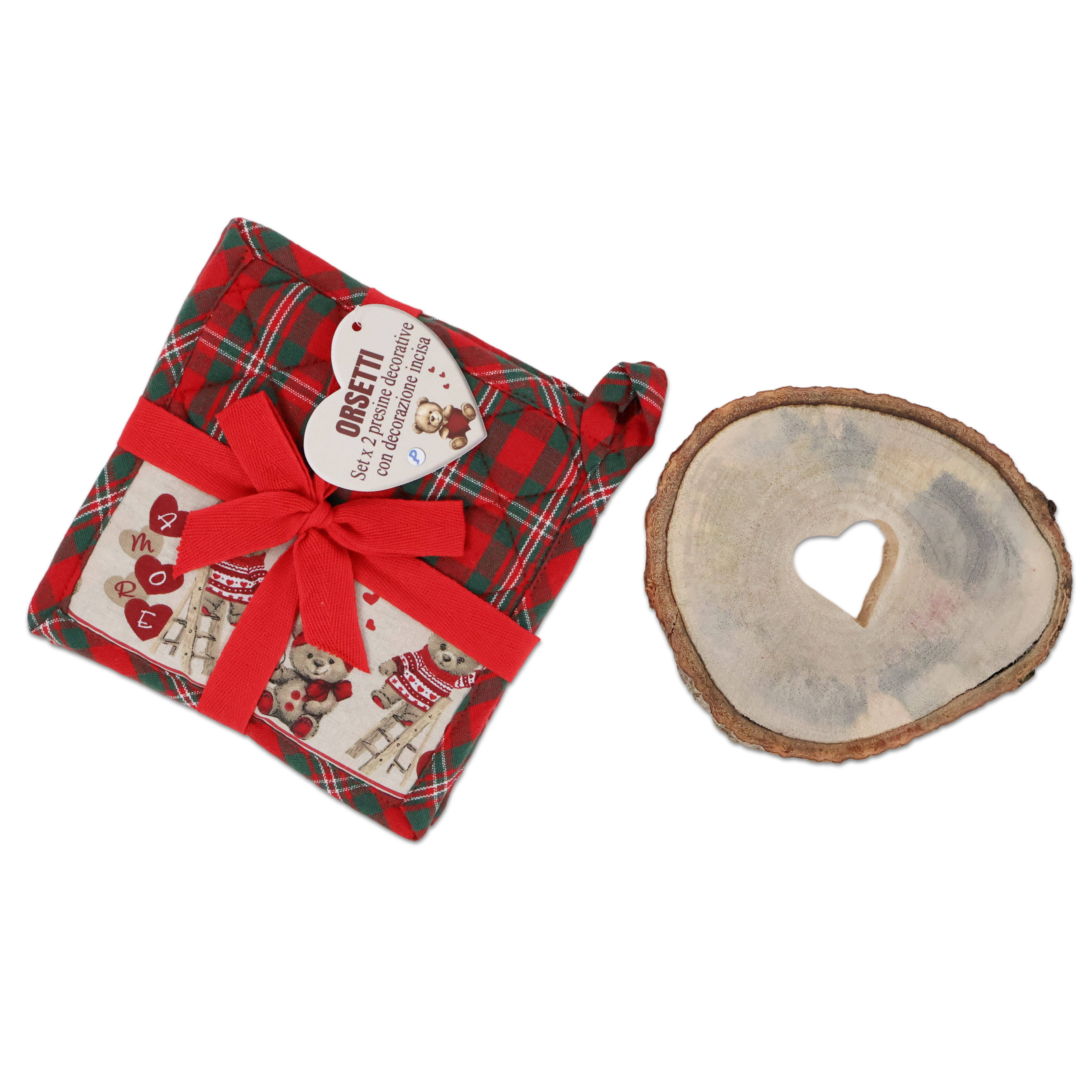 Set Coppia presine Orsetti + decorazione in Legno